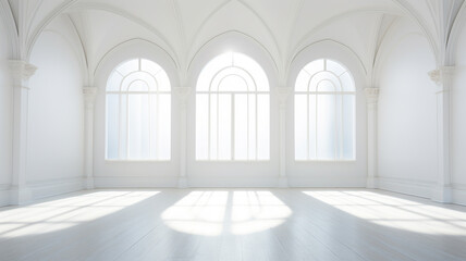 Interior of empty white classic room in the morning.