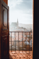 Medieval Village in Czech Republic: Charming Bohemian Winter Morning with Sunny Glow and Misty Vibes