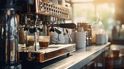 Fototapeta na wymiar Perfect Brew: Espresso Machine at the Cafe
