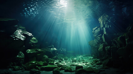 Naklejka na ściany i meble Enchanting underwater cave exploration