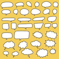 Obraz premium Talking bubble style of thinking sign symbol vector illustration on yellow background. Web chatting box and message dialogue design.
