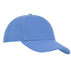 A stylish blue baseball cap showcased against a pristine white background.