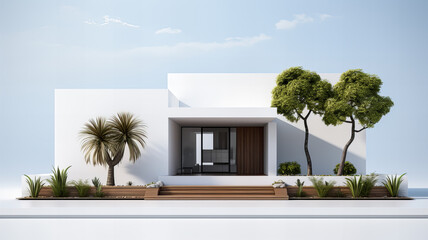 Isolated 3D model of a white modern cottage on a white background. Generative AI technology.