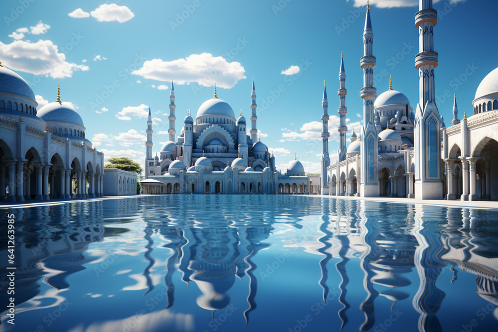 Poster a minimalist representation of the blue mosque, featuring clean lines, geometric forms, and a limite