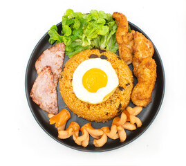 Top view of american rice fried ,thai food isolate on white
