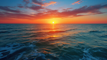Fototapeta premium The breathtaking colors of the sun rising or setting over the ocean horizon