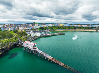 Fototapeta na wymiar RNLI Tenby Lifeboat Station from a drone, Tenby, Pembrokeshire, Wales, England, Europe