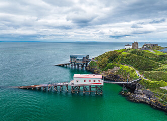 RNLI Tenby Lifeboat Station from a drone, Tenby, Pembrokeshire, Wales, England, Europe