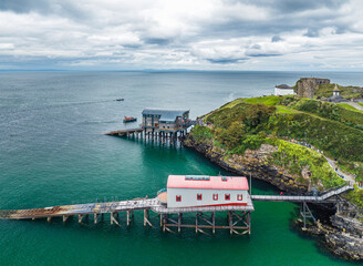 RNLI Tenby Lifeboat Station from a drone, Tenby, Pembrokeshire, Wales, England, Europe