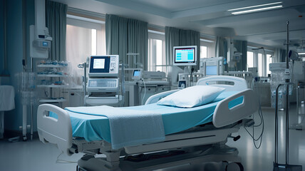 A hospital bed equipped with monitoring devices