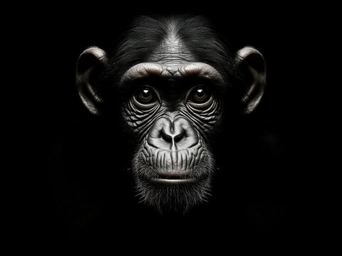 portrait of chimpanzee with black background