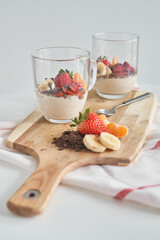Strawberry dessert with yogurt served on table