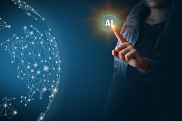 AI Artificial intelligence Metaverse Business global internet connection application technology and digital marketing, Financial and banking, Digital link tech, big data.