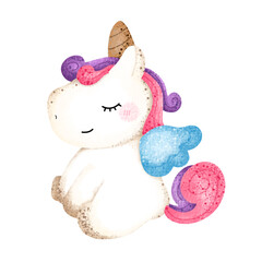 Cute Unicorn  ,watercolor,animal,cartoon character,cute,icon ,vector, illustration,hand drawn