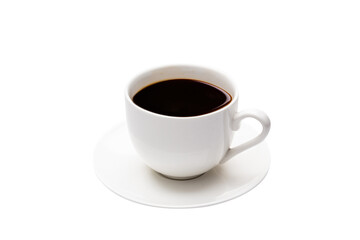 Top view Black coffee in cup isolated