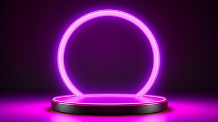 3D neon purple light podium stage for the mega sale special offer for the award or to display your brand. Generative AI.