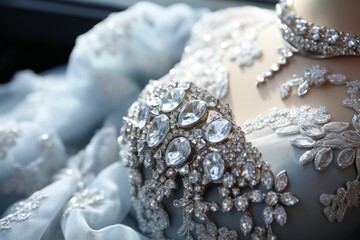 Close Up Shot Of A Brides Intricate Wedding Dress, Generative AI
