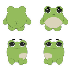 Cute emoticons character cartoon frog stickers emoticons with different emotions. Green frog. Vector illustration