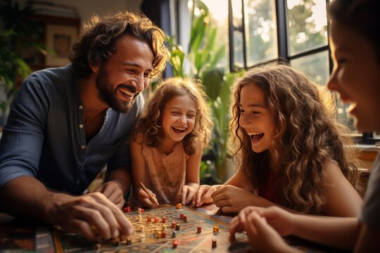 Family Playing Board Games And Laughing Together, Generative AI