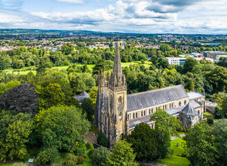 Llandaff Cathedral from a drone, Cardiff, Pembrokeshire, Wales, England, Europe