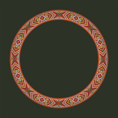 Vector illustration of Ukrainian ornament in ethnic style, identity, vyshyvanka, embroidery for print clothes, websites, banners. Background. Geometric design, border, copy space, frame