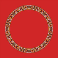 Vector illustration of Ukrainian ornament in ethnic style, identity, vyshyvanka, embroidery for print clothes, websites, banners. Background. Geometric design, border, copy space, frame