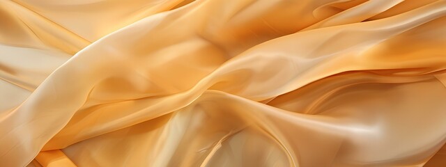 Fototapeta premium Texture, yellow-gold silk translucent fabric with pleats, abstract background, fabric pattern.