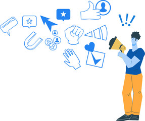 Strategy and techniques for digital marketing, SEO, and promotion in competitive business, concept of banner with promoter character.