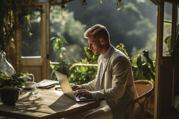 Fototapeta premium Person Enjoying A Workday Outdoor, Generative AI 