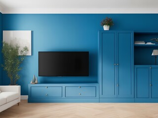 modern living room with tv blue background