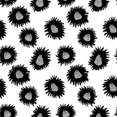 Abstract elegant seamless pattern with hand-drawn chrysanthemums flowers . Hand drawn vector botanical ornament.  Pattern for creating packaging, wallpaper, fabric.