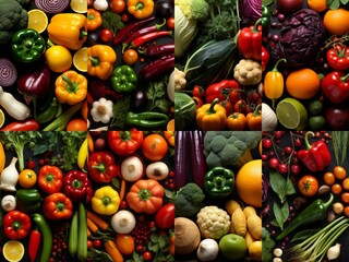 Panorama collage of many different vegetables