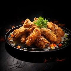 Fried chicken wing or Fried chicken on a plate in thai food style
