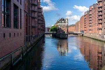 Foto auf Acrylglas Brügge canal Hamburg warehouse district