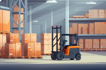 Logistics Center Banner with Forklift in Warehouse Setting.