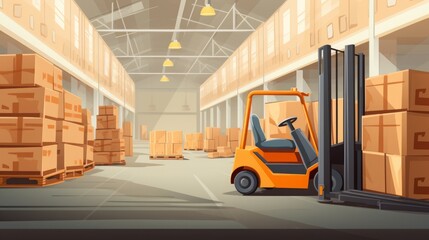 Logistics Center Banner with Forklift in Warehouse Setting.