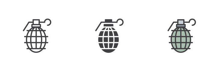 Grenade bomb different style icon set