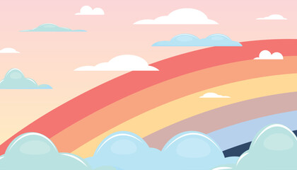 Fototapeta na wymiar Cloudscape with a rainbow. Blank banner for own designs and text