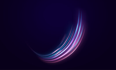 Semicircular wave. Abstract light lines of movement and speed in neon color. Laser beams luminous abstract sparkling isolated on a transparent background. Light trail curve swirl. Light and stripes mo