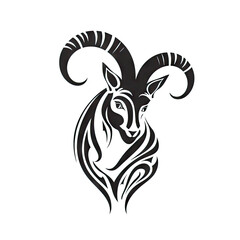 Ornate Capricorn Icon, Goat Isolated, Chinese Horoscope Minimal Capricorn Symbol on White