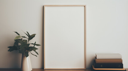 Generative AI, Realistic white poster mock up blank minimalistic background, artwork template, muted neutral colors