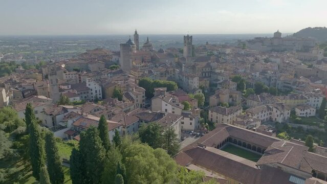 Bergamo,  Italy Lombardy:  a typical old village. Flying towards Piazza Vecchia from Fara