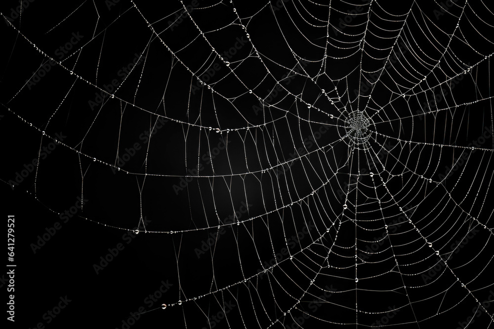 Wall mural bright spider web on a dark black background created with the help of artificial intelligence