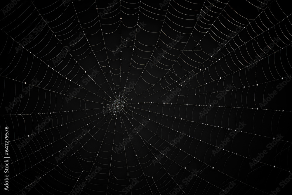 Wall mural bright spider web on a dark black background created with the help of artificial intelligence