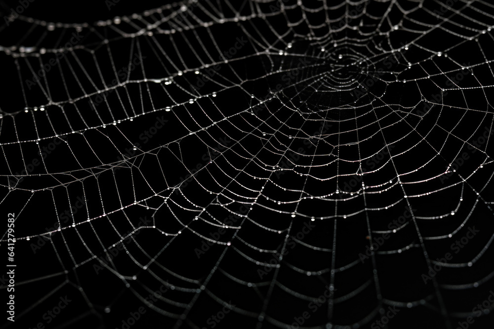 Wall mural bright spider web on a dark black background created with the help of artificial intelligence