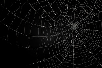 Bright Spider Web On A Dark Black Background Created With The Help Of Artificial Intelligence