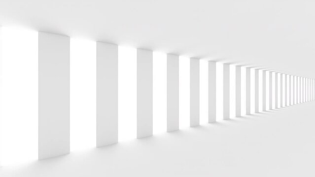 Futuristic empty white corridor with bright light. Seamless looping animation