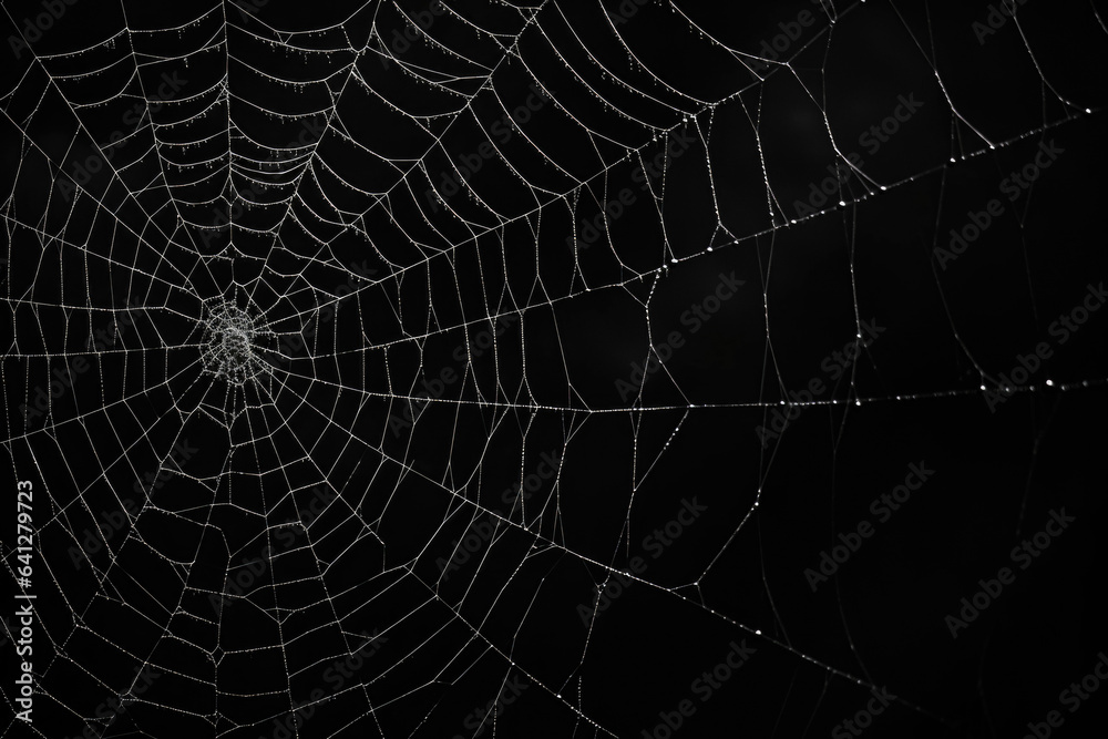 Wall mural bright spider web on a dark black background created with the help of artificial intelligence