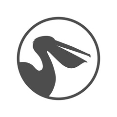 Pelican graphic icon. Pelican sign in the circle isolated on white background. Vector illustration