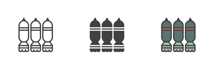 Air bombs different style icon set